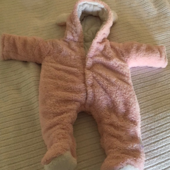 Baby Sherpa pink cozy one piece with ears - Picture 3 of 11